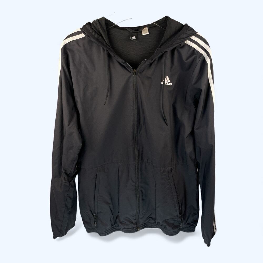 Adidas Windbreaker Hood Full Zip Jacket Mesh Lined S/M no size see measurements